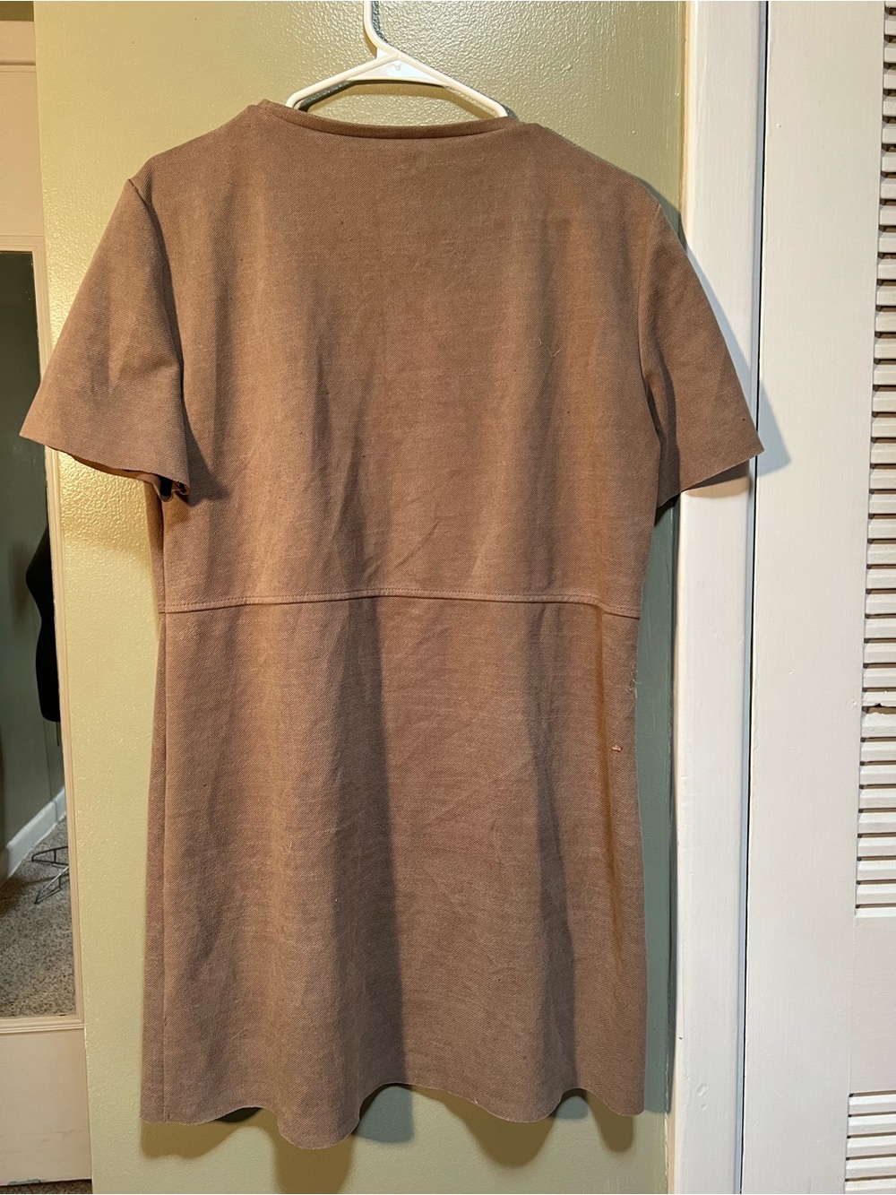 Zara Women’s Size Large Short Sleeve Shift Dress Tan Brown Sweatshirt Crewneck - Picture 7 of 10
